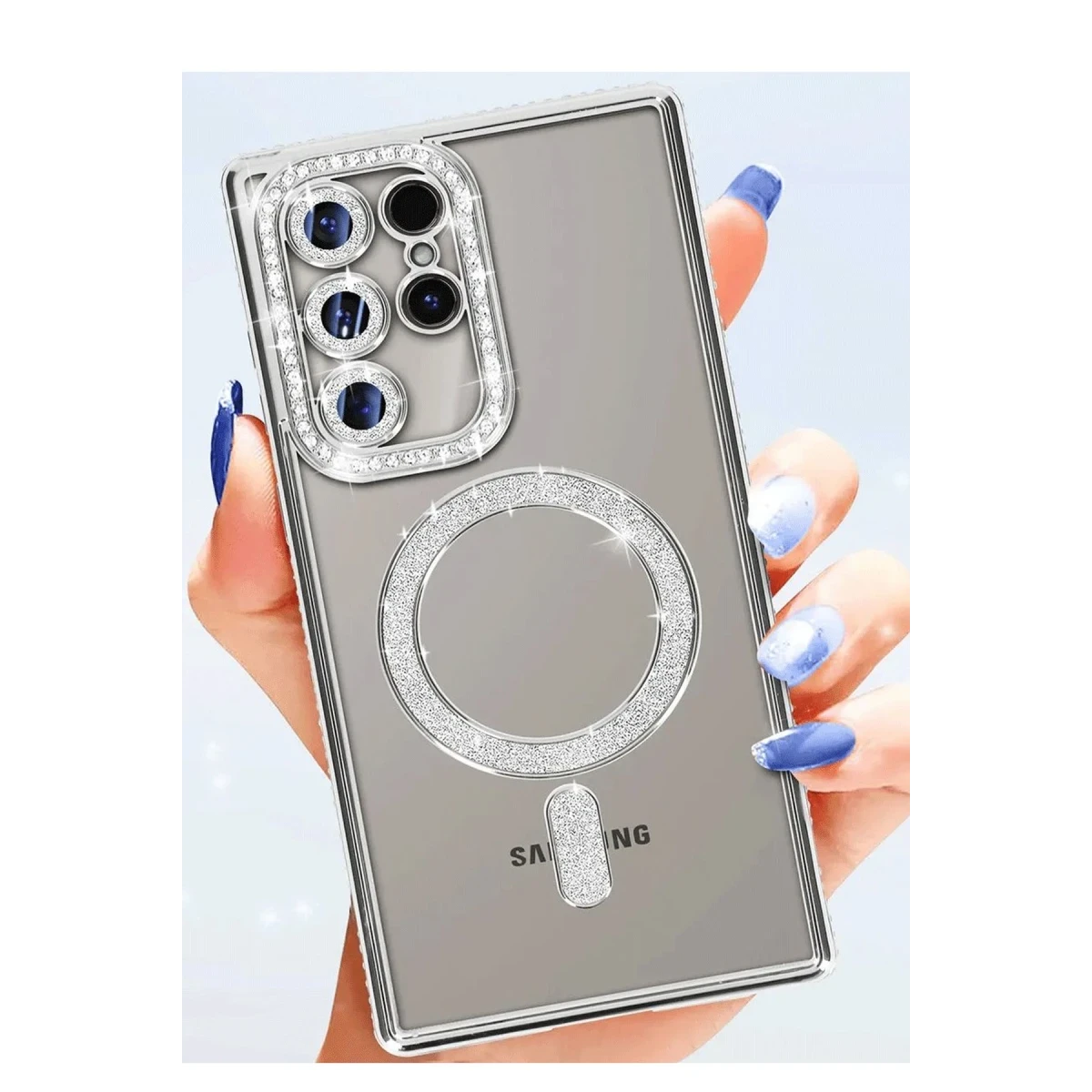 Samsung Galaxy S25 Ultra Kılıf Joke Simli Magneticsafe Kılıf - Gümüş