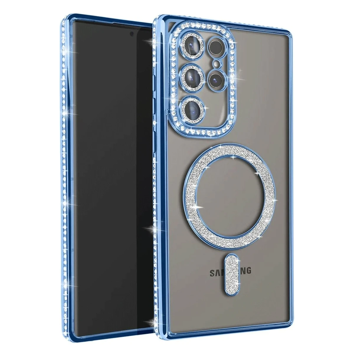 Samsung Galaxy S25 Ultra Kılıf Joke Simli Magneticsafe Kılıf - Mavi