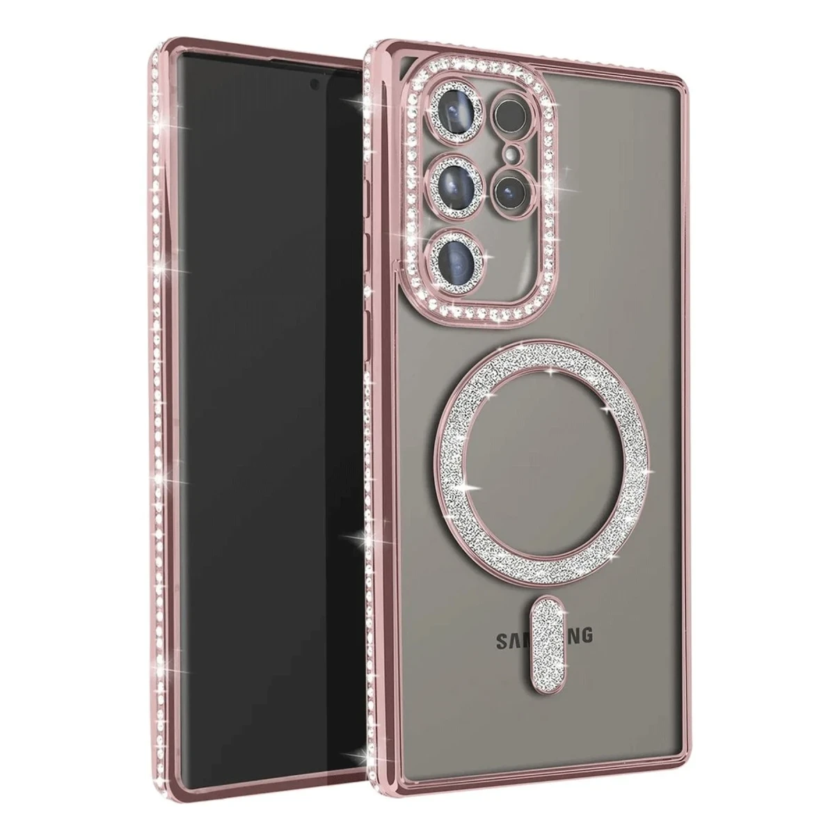 Samsung Galaxy S25 Ultra Kılıf Joke Simli Magneticsafe Kılıf - Pembe