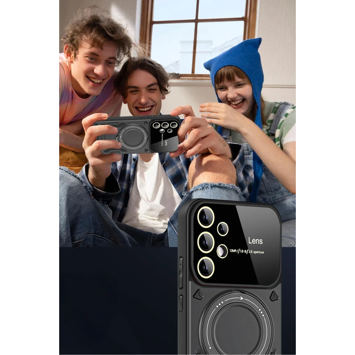 Samsung Galaxy S25 Ultra Kılıf Joy Lens Standlı Kapak - Siyah