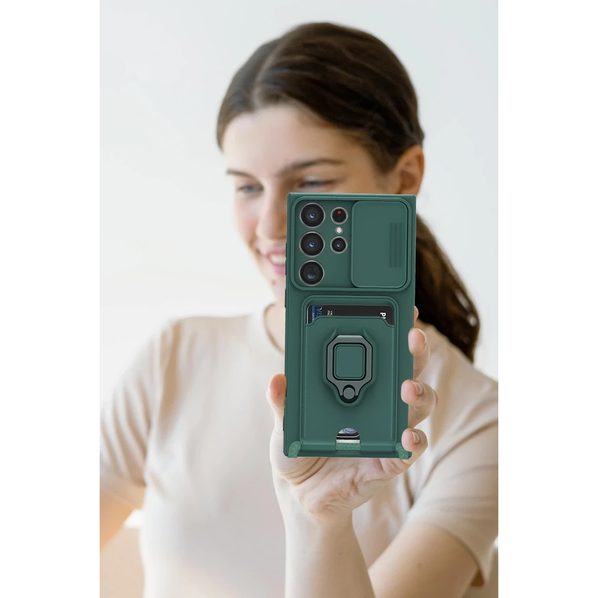 Samsung Galaxy S25 Ultra Kılıf Zuma Kartvizitli Yüzüklü Silikon - Pembe