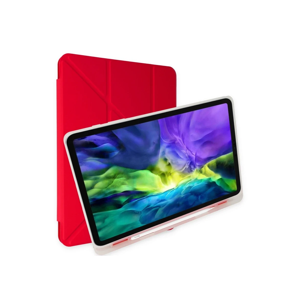 Samsung Galaxy T737 Tab S7 FE 12.4 Kılıf Kalemlikli Mars Tablet Kılıfı - Kırmızı