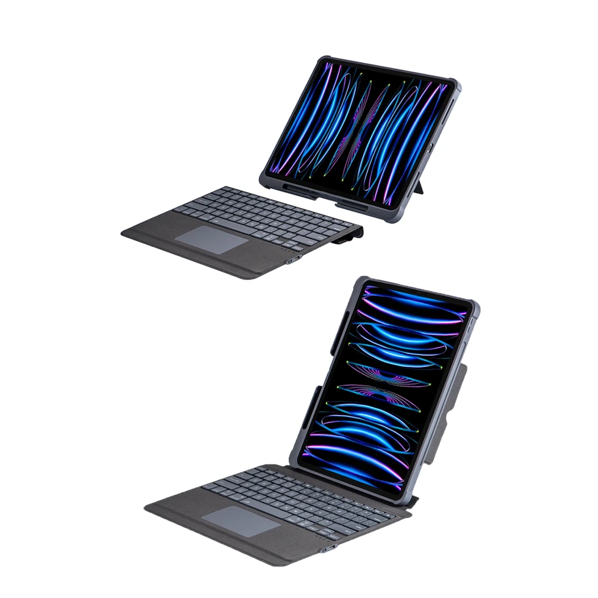 Apple T5509D iPad Pro 12.9 (2022) Kılıf Palermo Ledli Klavyeli Standlı Tablet Kılıfı - Siyah