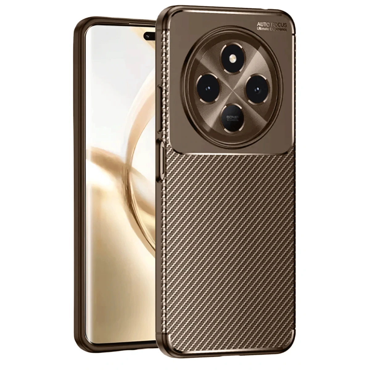 Tecno Spark 30C Kılıf Auto Focus Karbon Kapak - Kahverengi