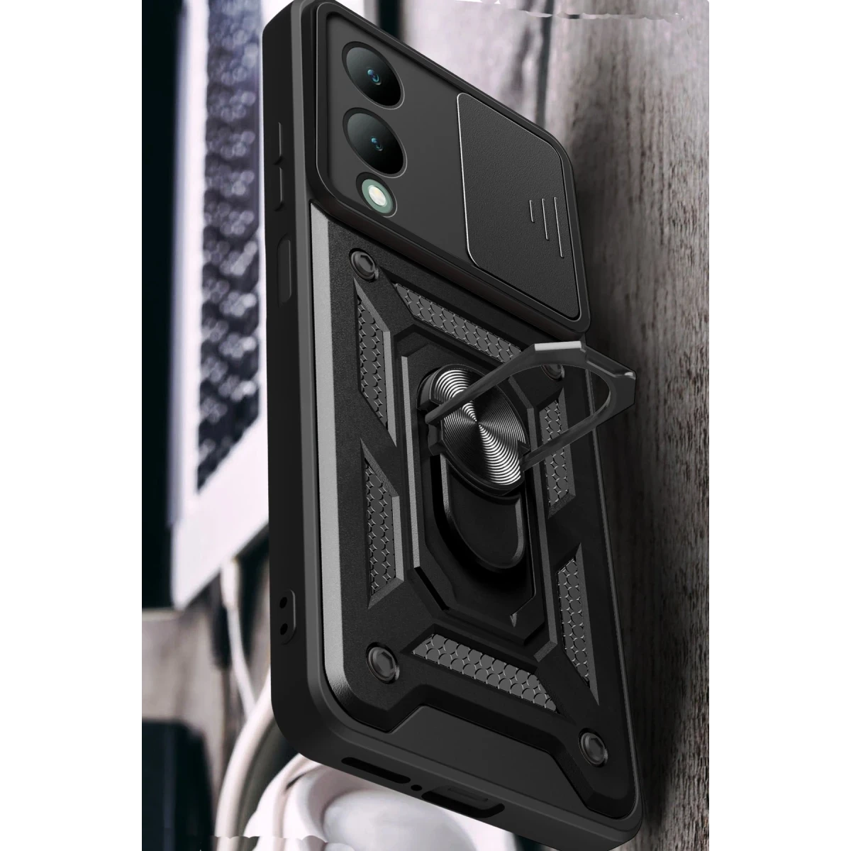 Vivo Y17S Kılıf Pars Lens Yüzüklü Silikon - Kırmızı
