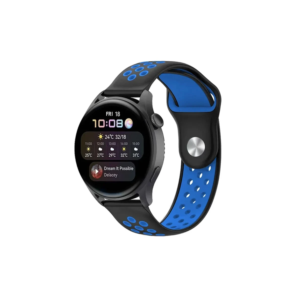 Watch 20mm Spor Delikli Kordon - Siyah-Mavi