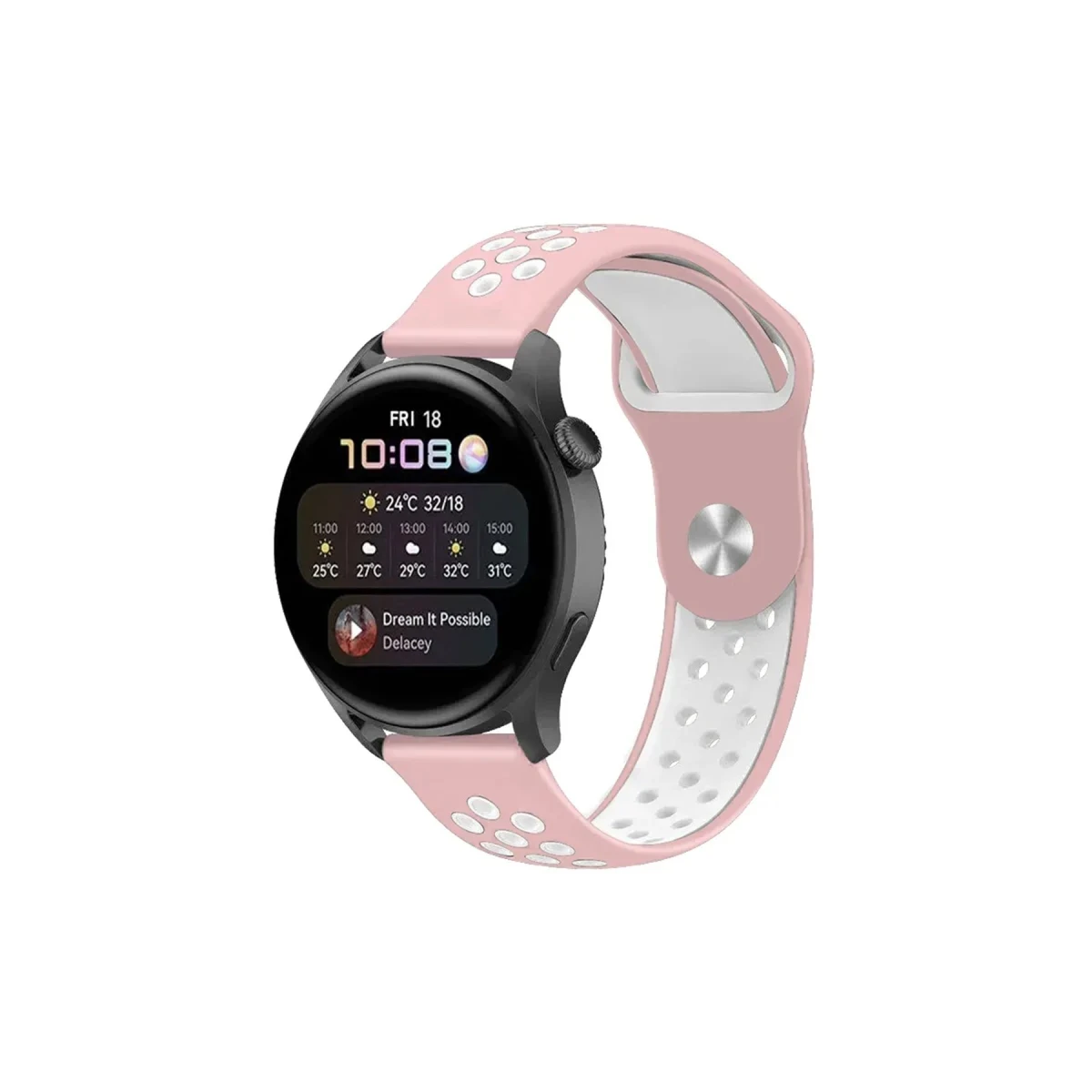 Watch 22mm Spor Delikli Kordon - Pembe-Beyaz