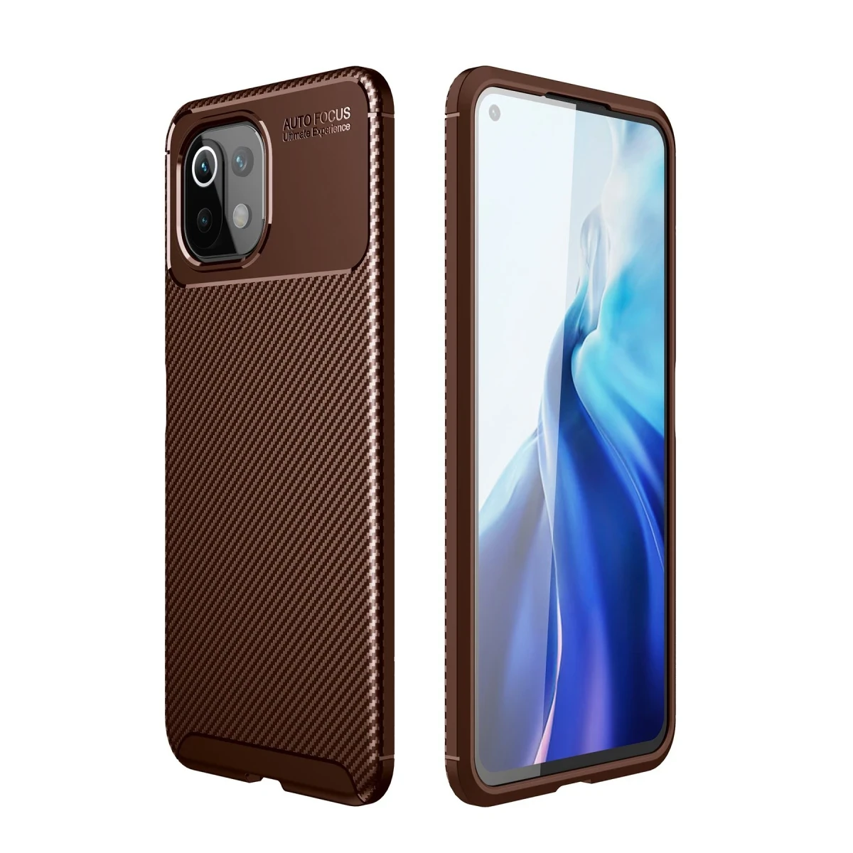 Xiaomi Mİ 11 Lite Kılıf Auto Focus Karbon Kapak - Kahverengi
