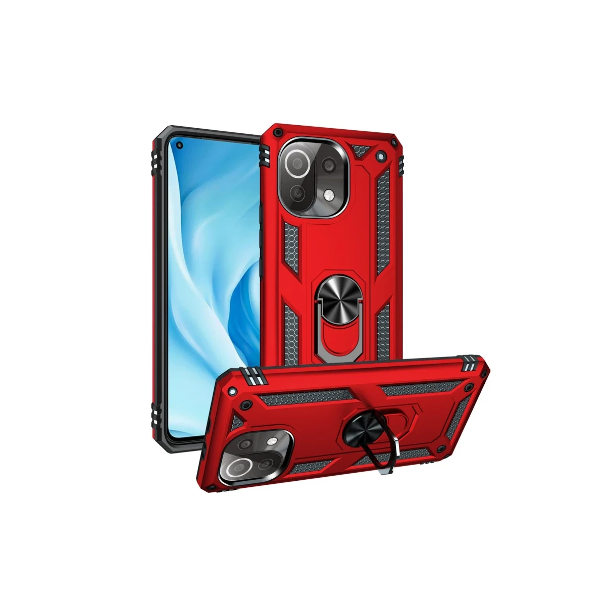 Xiaomi Mİ 11 Lite Kılıf Sofya Yüzüklü Silikon Kapak - Kırmızı