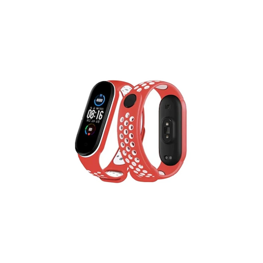 Xiaomi Mi Band 6 Spor Delikli Kordon - Kırmızı-Beyaz