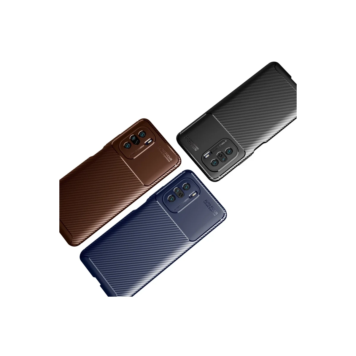 Xiaomi Poco F3 Kılıf Auto Focus Karbon Kapak - Kahverengi
