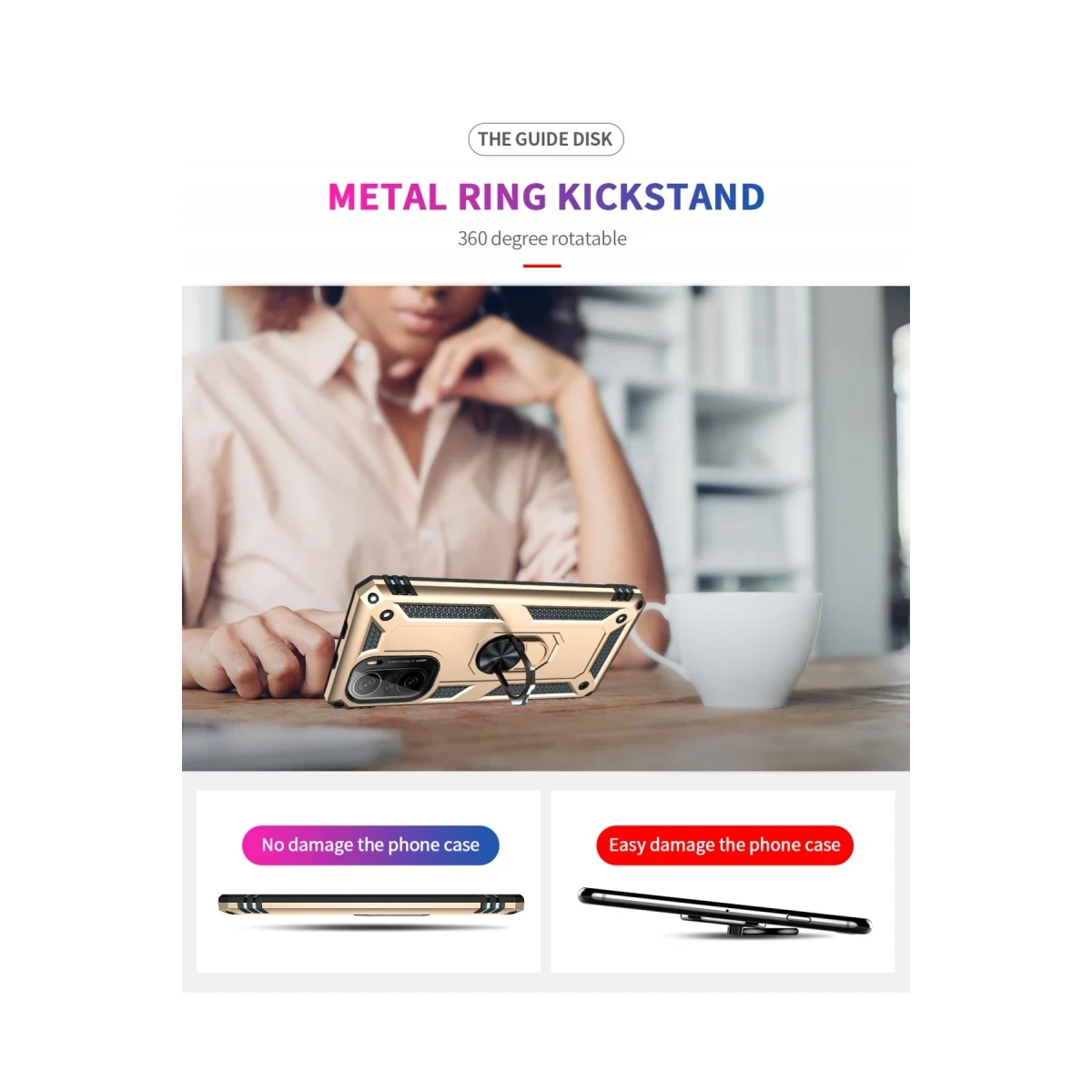 Xiaomi Poco F3 Kılıf Sofya Yüzüklü Silikon Kapak - Gold