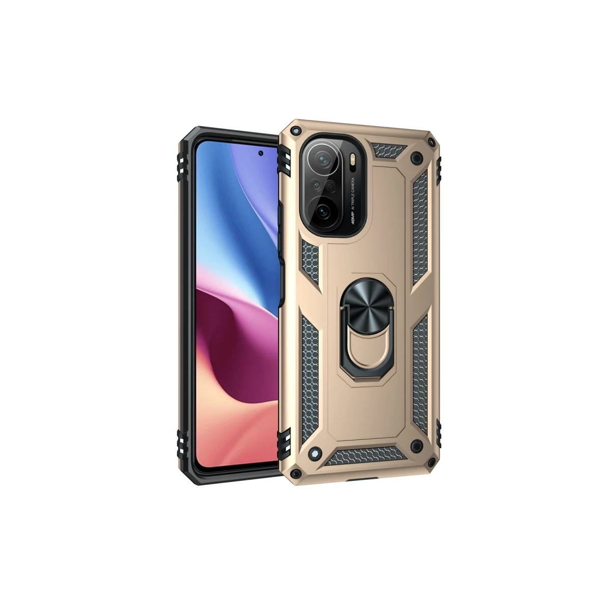 Xiaomi Poco F3 Kılıf Sofya Yüzüklü Silikon Kapak - Gold