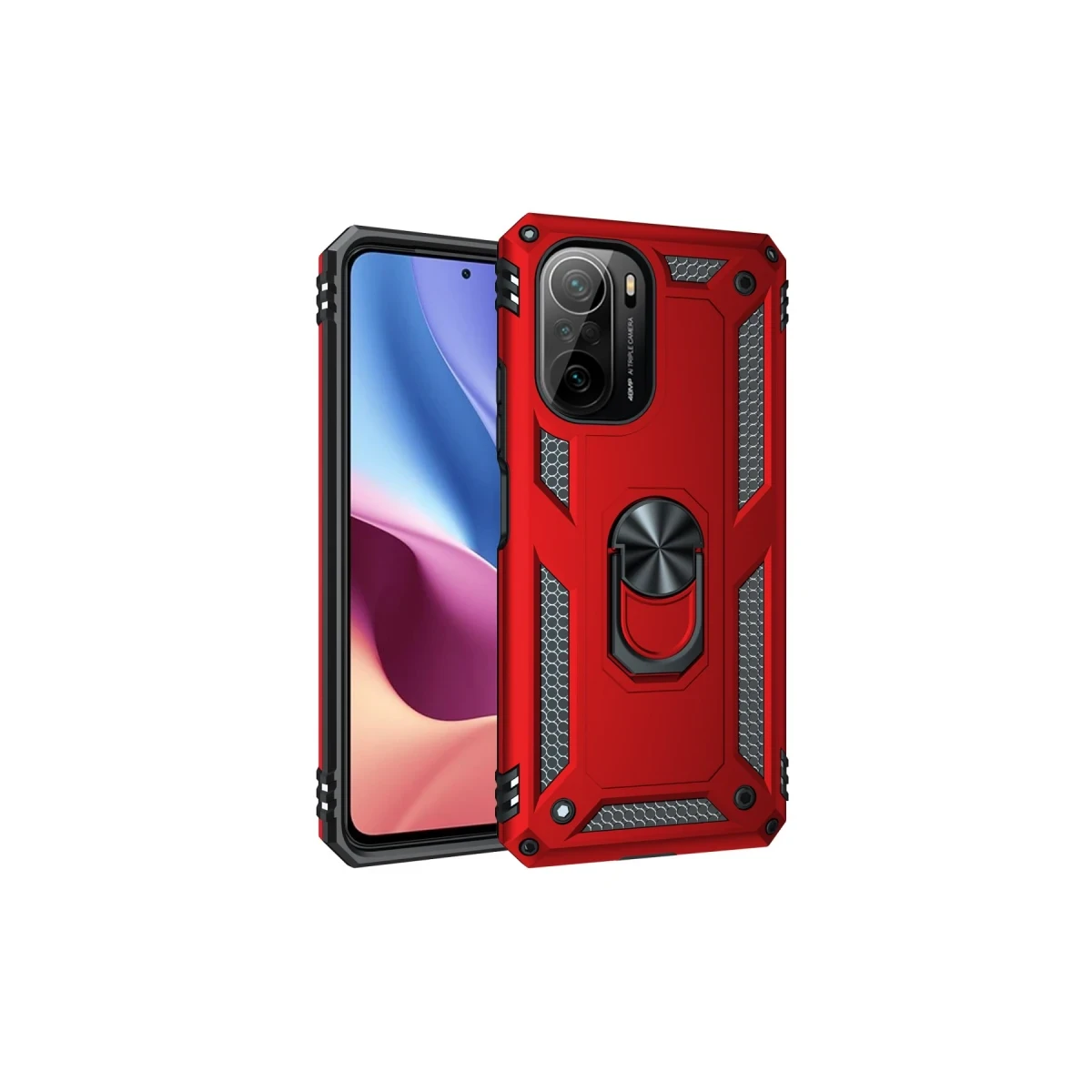 Xiaomi Poco F3 Kılıf Sofya Yüzüklü Silikon Kapak - Kırmızı