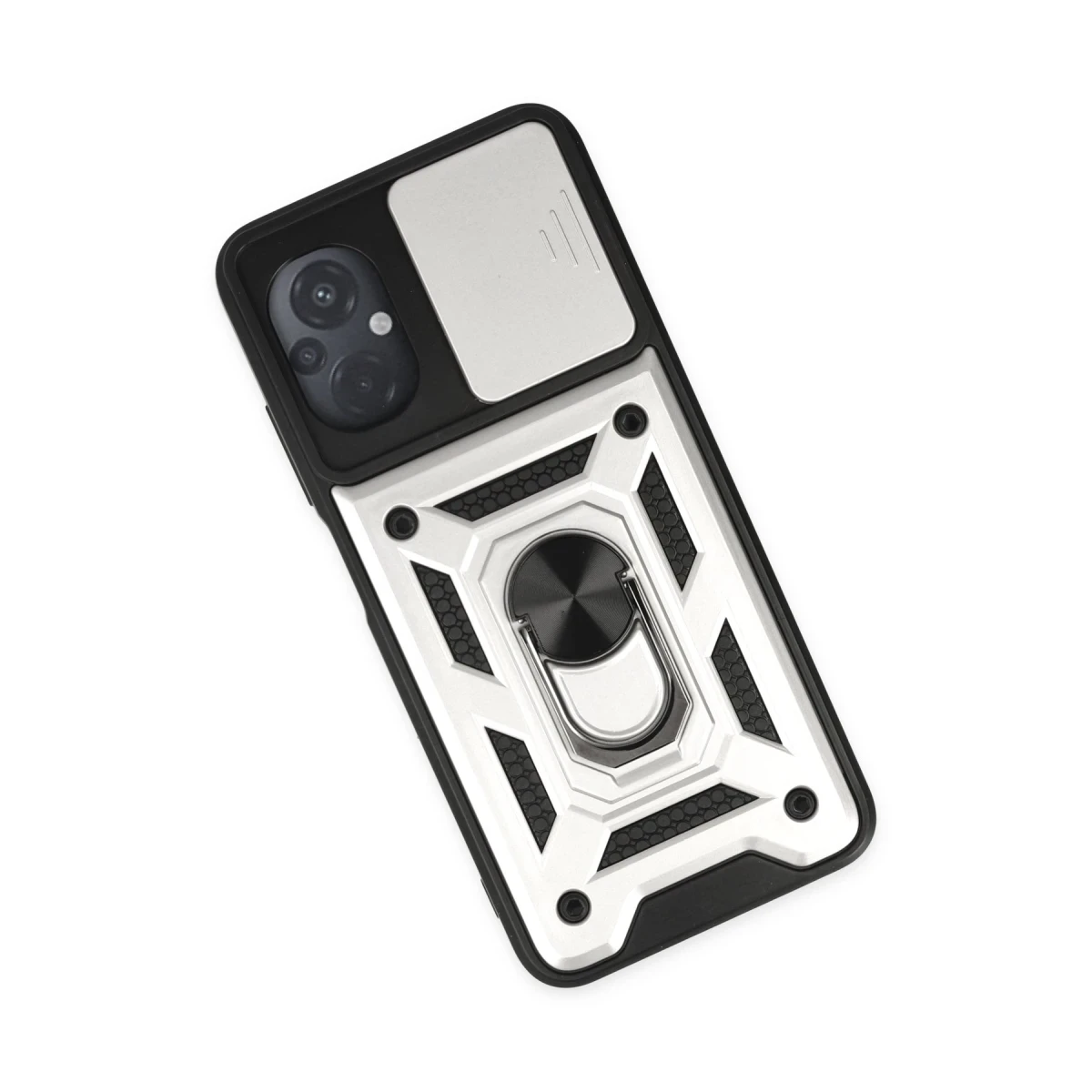 Xiaomi Poco M5 Kılıf Pars Lens Yüzüklü Silikon - Gümüş