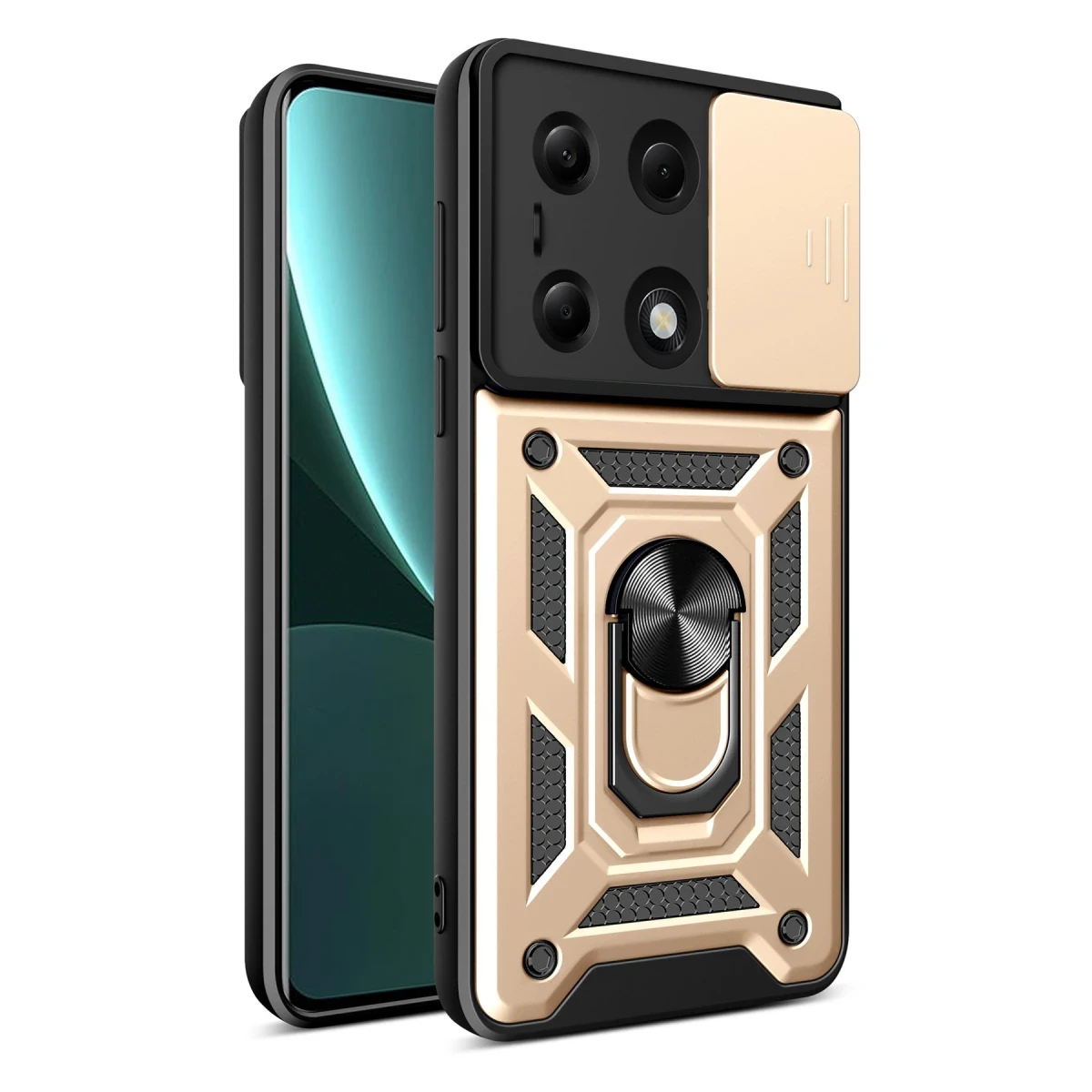 Xiaomi Poco M6 Pro 4G Kılıf Pars Lens Yüzüklü Silikon - Gold