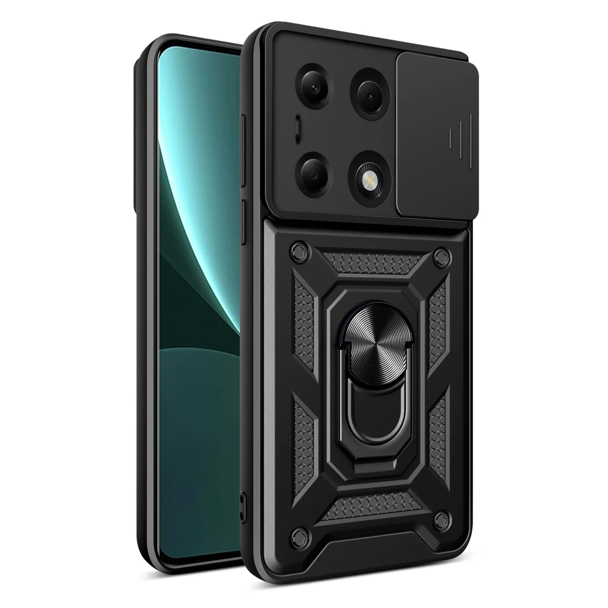 Xiaomi Poco M6 Pro 4G Kılıf Pars Lens Yüzüklü Silikon - Siyah