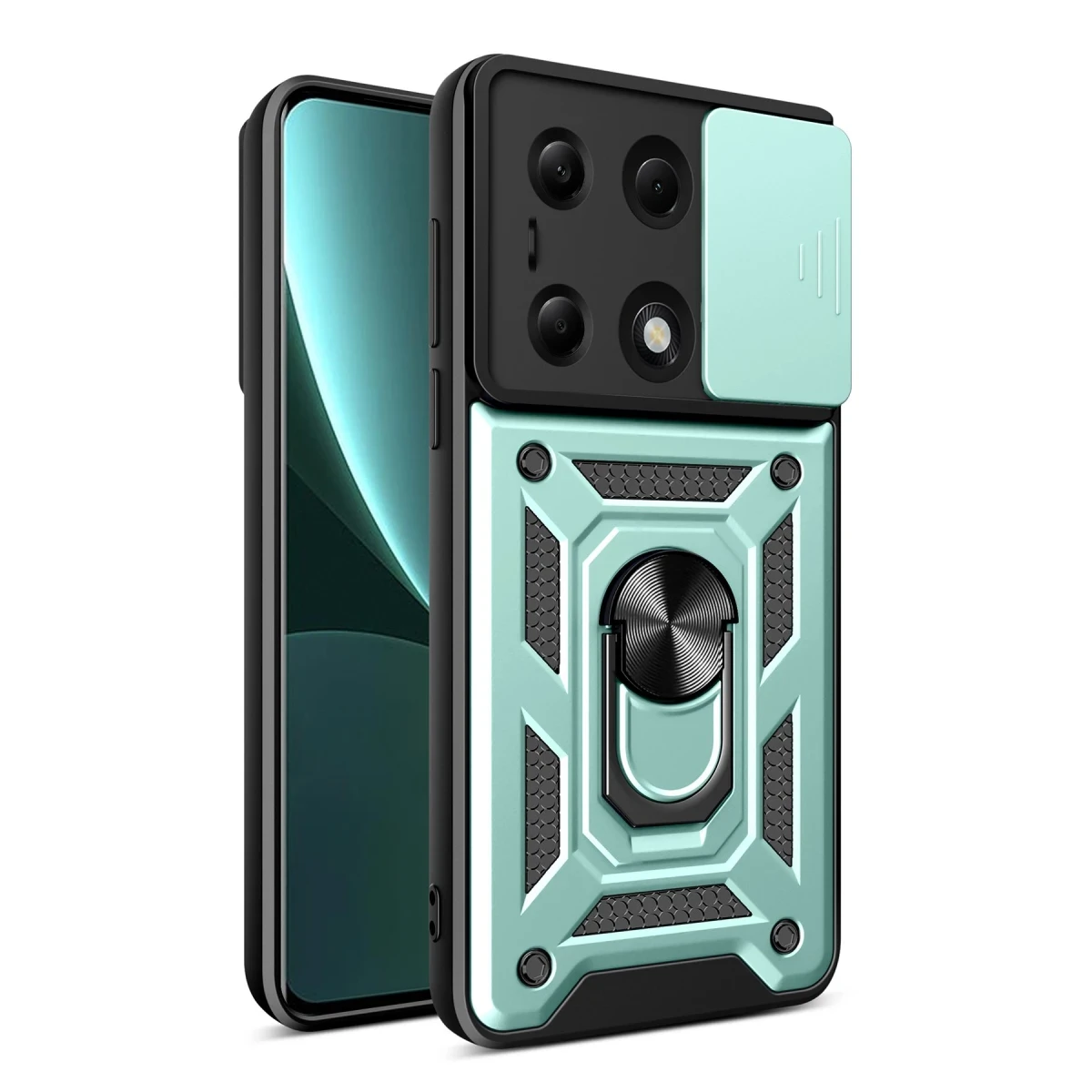 Xiaomi Poco M6 Pro 4G Kılıf Pars Lens Yüzüklü Silikon - Yeşil
