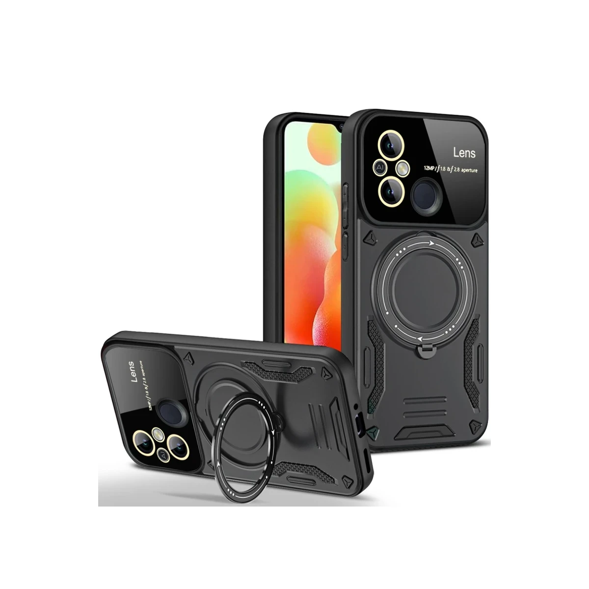 Xiaomi Redmi 12C Kılıf Joy Lens Standlı Kapak - Siyah