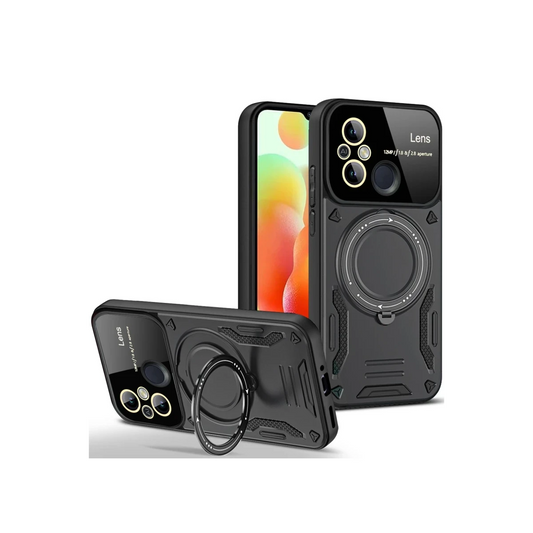 Xiaomi Redmi 12C Kılıf Joy Lens Standlı Kapak - Siyah
