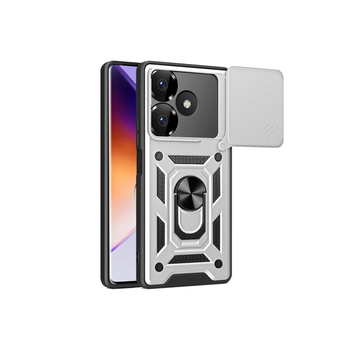 Xiaomi Redmi 13 4G Kılıf Pars Lens Yüzüklü Silikon - Gümüş