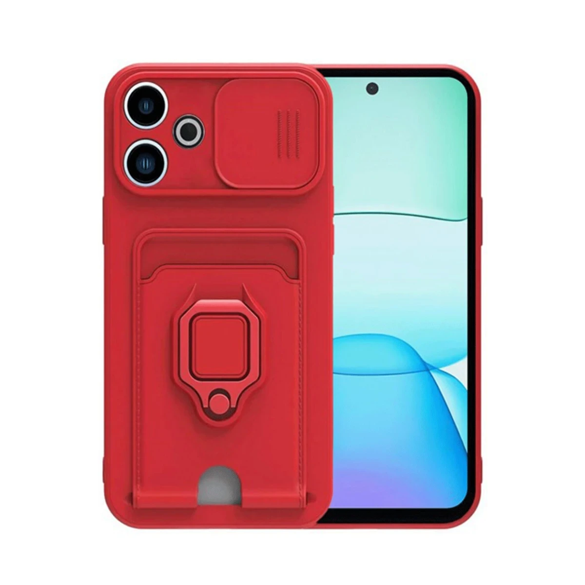 Xiaomi Redmi 13 4G Kılıf Zuma Kartvizitli Yüzüklü Silikon - Kırmızı
