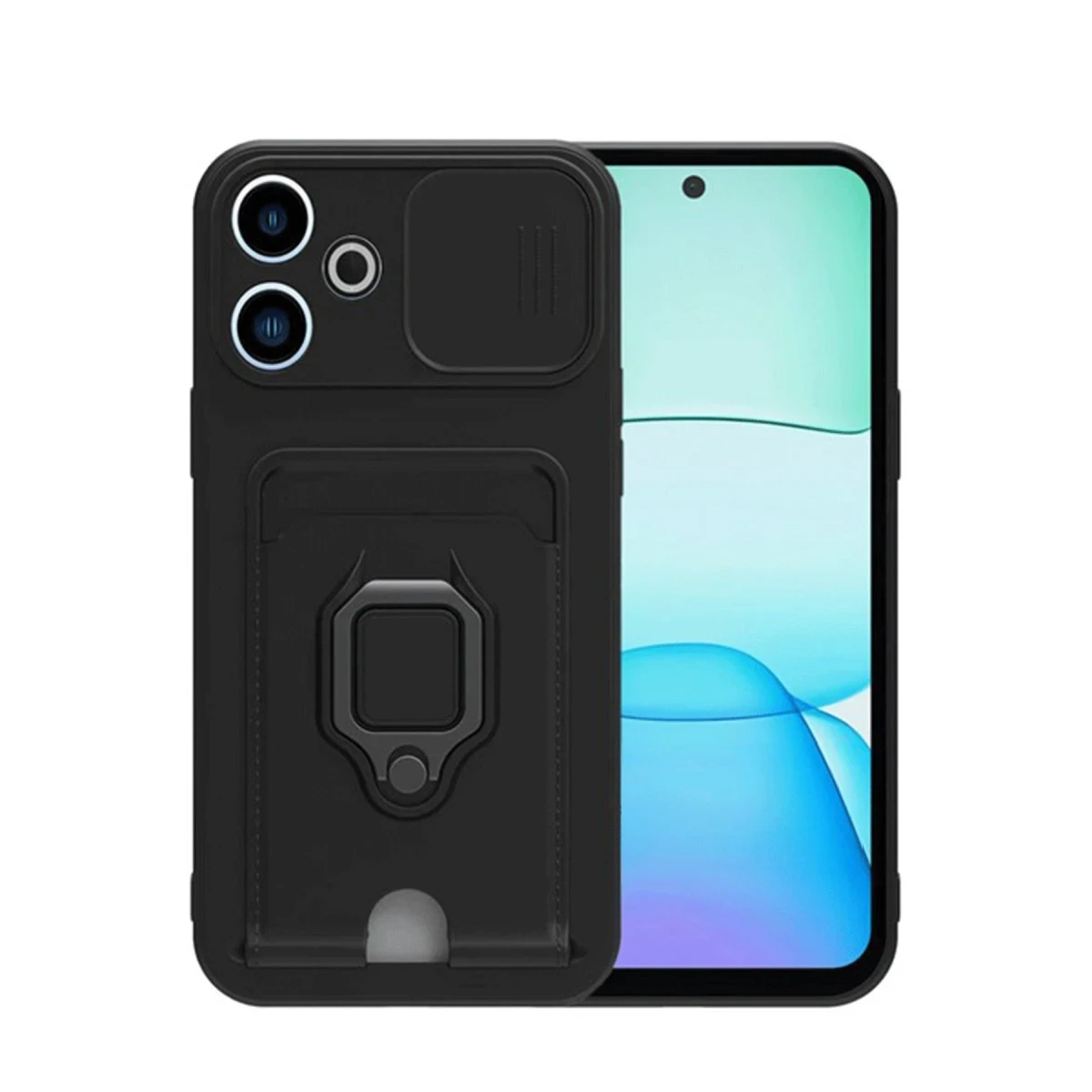 Xiaomi Redmi 13 4G Kılıf Zuma Kartvizitli Yüzüklü Silikon - Siyah
