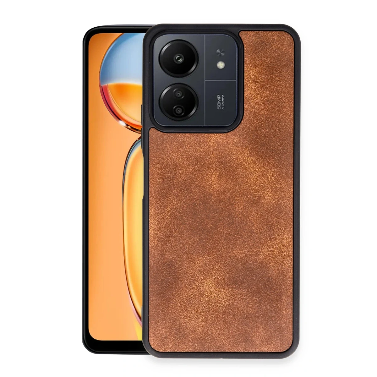 Xiaomi Redmi 13C Kılıf Aras Deri Kapak - Taba