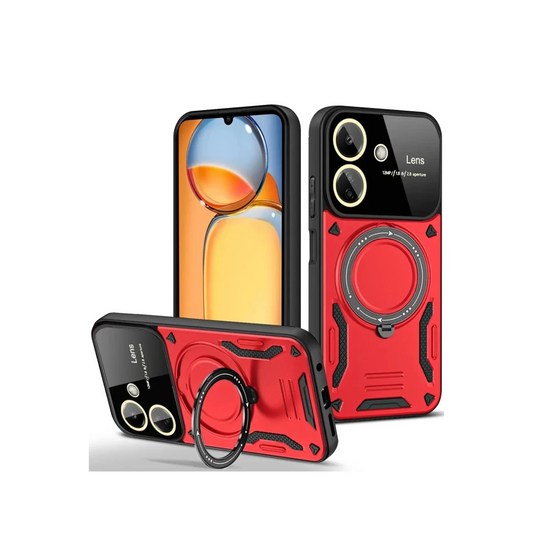 Xiaomi Redmi 13C Kılıf Joy Lens Standlı Kapak - Kırmızı