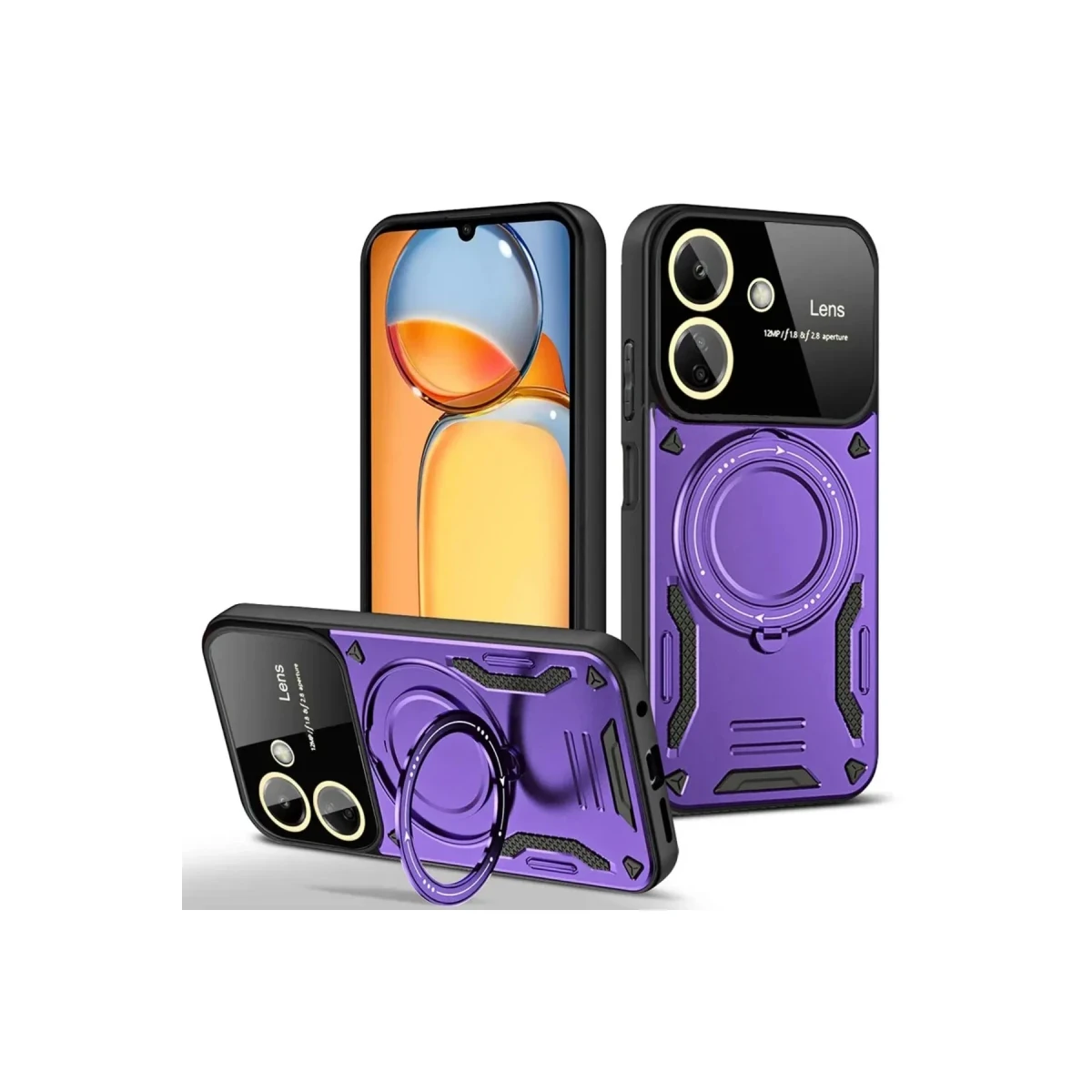 Xiaomi Redmi 13C Kılıf Joy Lens Standlı Kapak - Mor