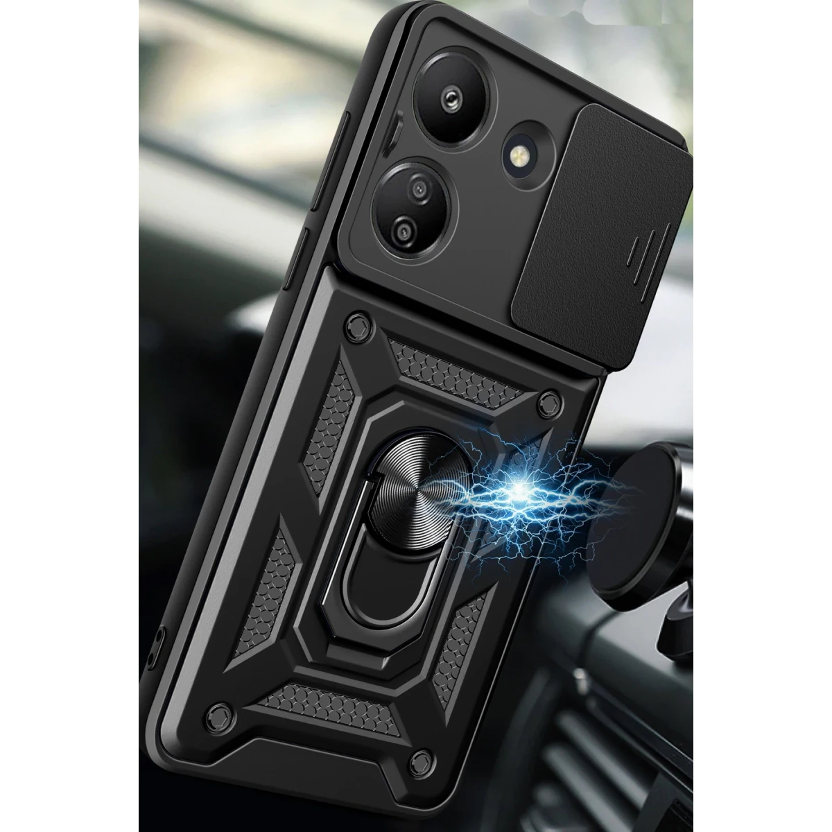 Xiaomi Redmi 13C Kılıf Pars Lens Yüzüklü Silikon - Siyah