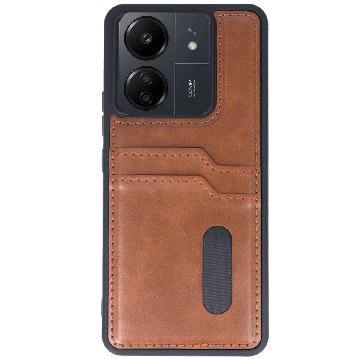 Xiaomi Redmi 13C Kılıf Sara Kartvizitli Deri Kılıf - Taba