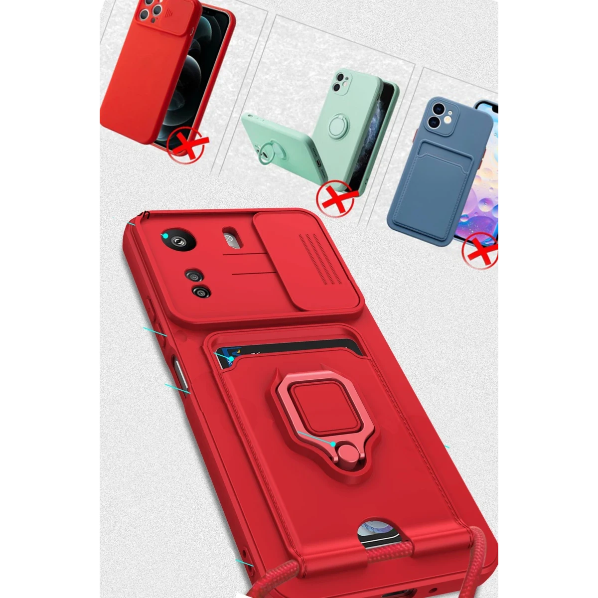 Xiaomi Redmi 13C Kılıf Zuma Kartvizitli Yüzüklü Silikon - Lacivert