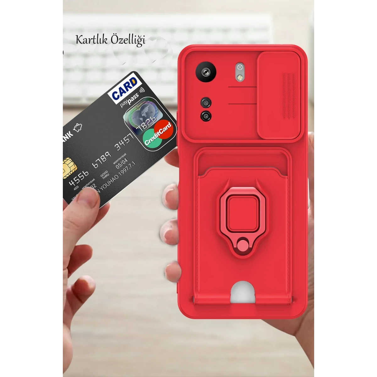 Xiaomi Redmi 13C Kılıf Zuma Kartvizitli Yüzüklü Silikon - Yeşil