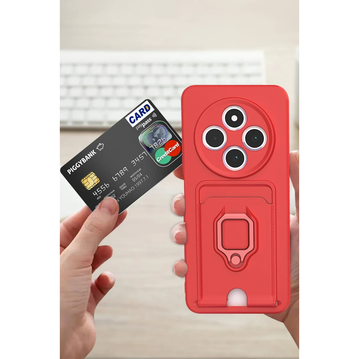 Xiaomi Redmi 14C Kılıf Zuma Kartvizitli Yüzüklü Silikon - Yeşil