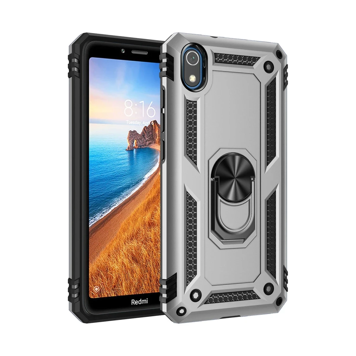 Xiaomi Redmi 7A Kılıf Sofya Yüzüklü Silikon Kapak - Gümüş