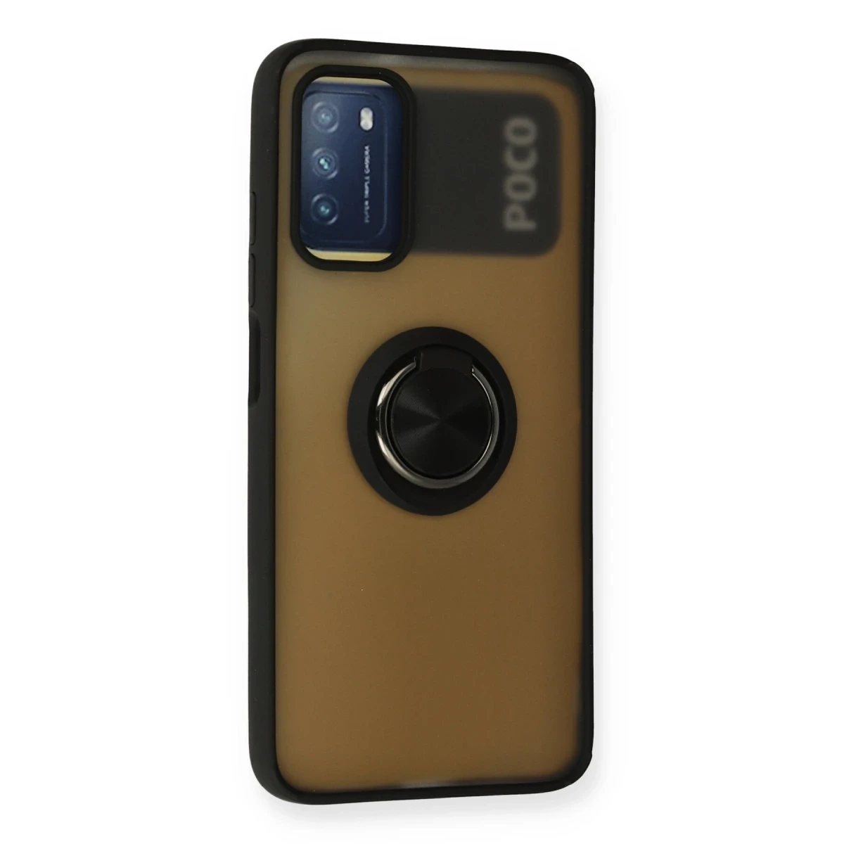 Xiaomi Redmi 9T Kılıf Montreal Yüzüklü Silikon Kapak - Siyah