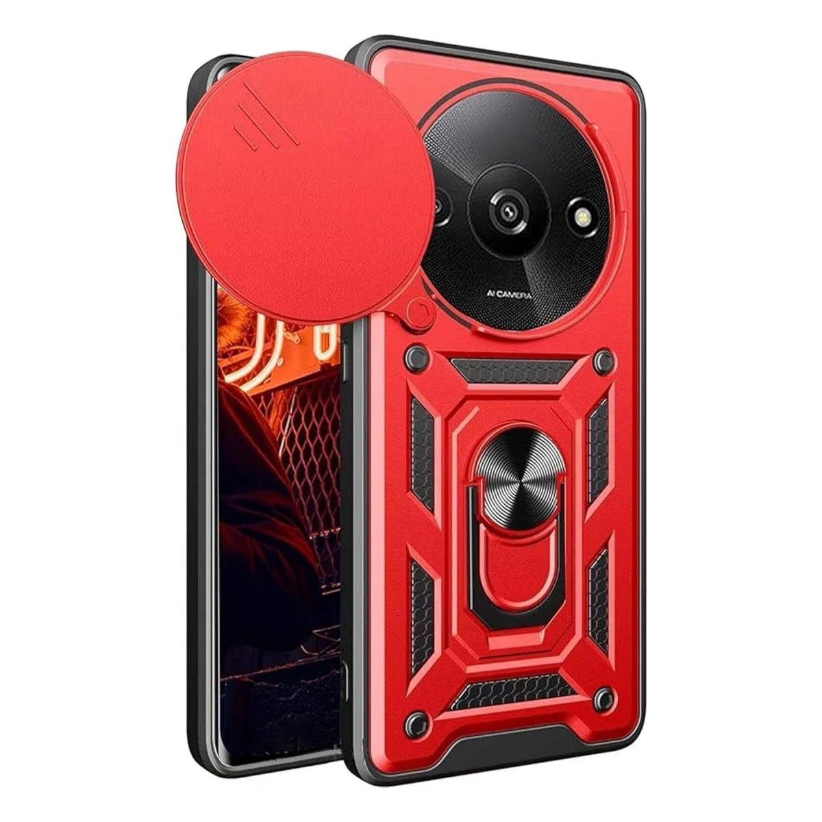 Xiaomi Redmi A3 4G Kılıf Pars Lens Yüzüklü Silikon - Kırmızı