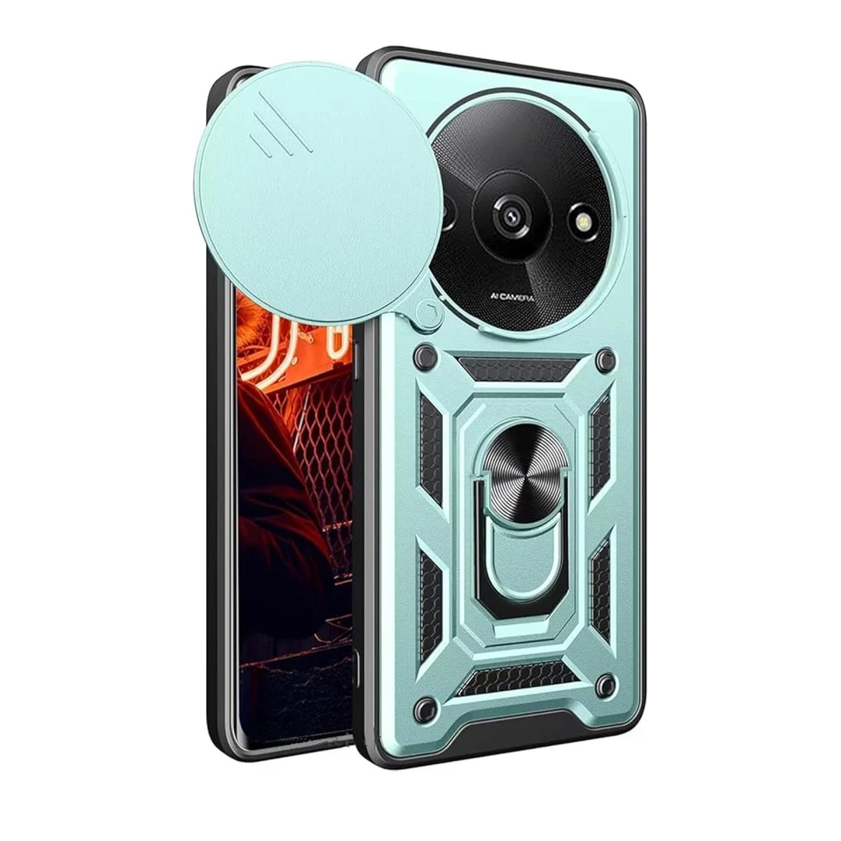 Xiaomi Redmi A3 4G Kılıf Pars Lens Yüzüklü Silikon - Yeşil