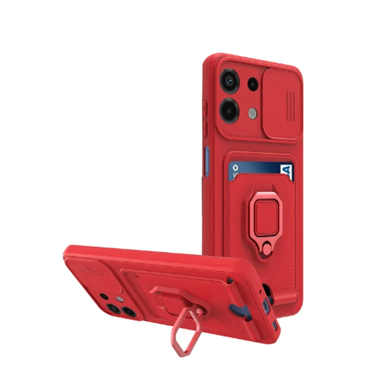 Xiaomi Redmi Note 13 4G Kılıf Zuma Kartvizitli Yüzüklü Silikon - Kırmızı