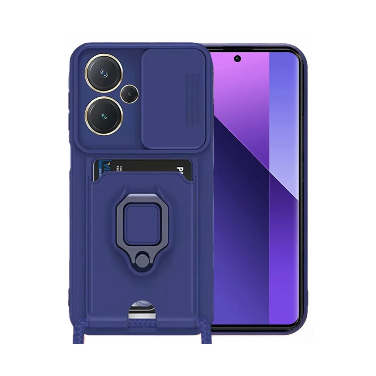 Xiaomi Redmi Note 13 Pro Plus Kılıf Zuma Kartvizitli Yüzüklü Silikon - Lacivert