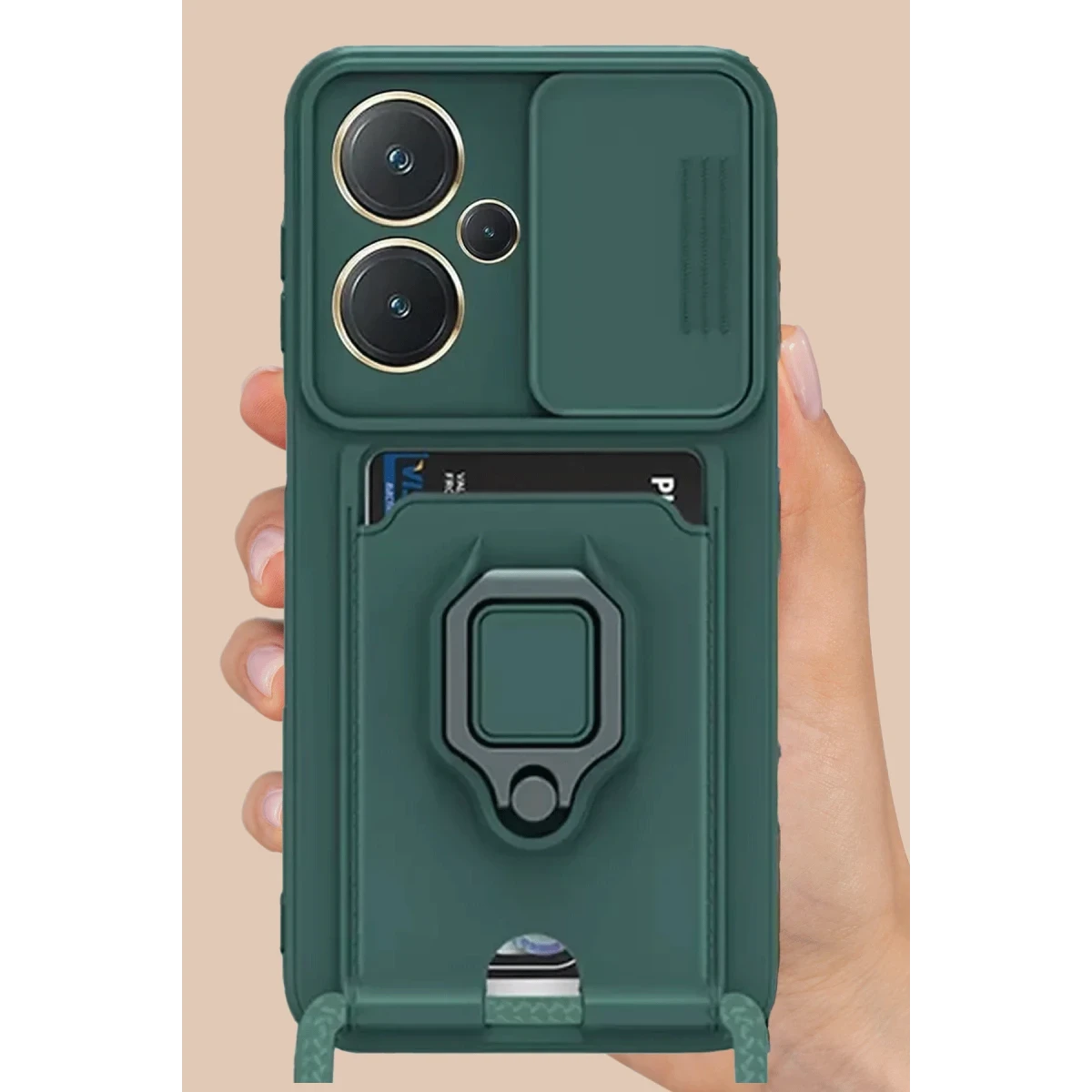 Xiaomi Redmi Note 13 Pro Plus Kılıf Zuma Kartvizitli Yüzüklü Silikon - Siyah