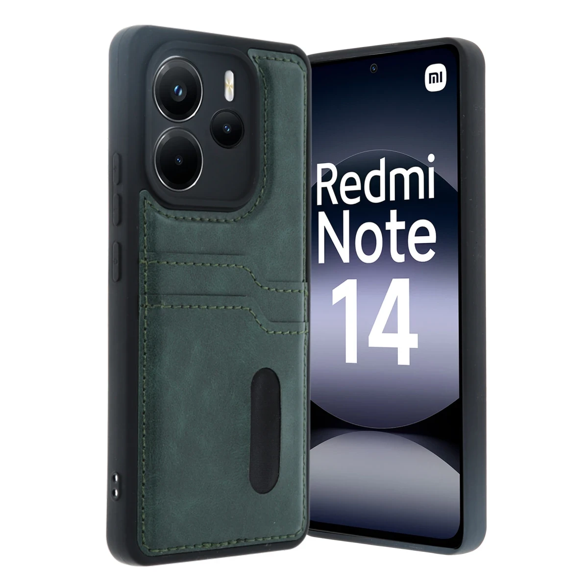 Xiaomi Redmi Note 14 4G Kılıf Sara Kartvizitli Deri Kılıf - Koyu Yeşil