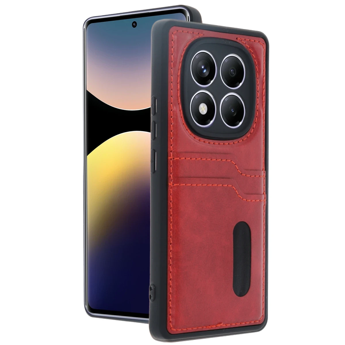 Xiaomi Redmi Note 14 Pro 5G Kılıf Sara Kartvizitli Deri Kılıf - Kırmızı