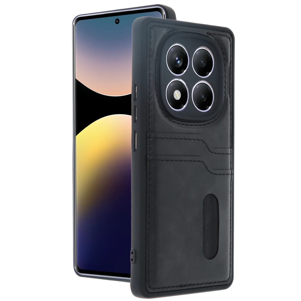 Xiaomi Redmi Note 14 Pro 5G Kılıf Sara Kartvizitli Deri Kılıf - Siyah
