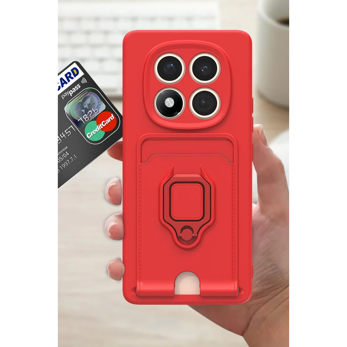 Xiaomi Redmi Note 14 Pro Plus Kılıf Zuma Kartvizitli Yüzüklü Silikon - Pembe