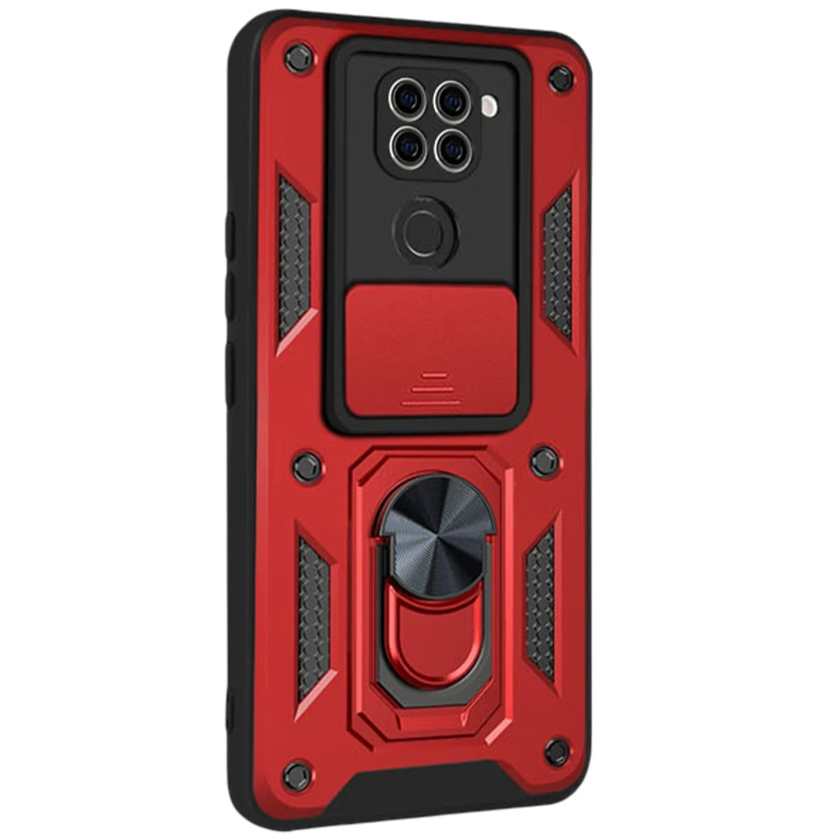 Xiaomi Redmi Note 9 4G Kılıf Pars Lens Yüzüklü Silikon - Kırmızı