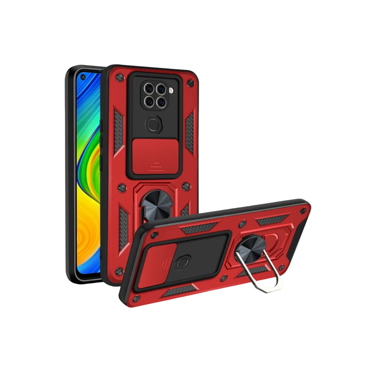 Xiaomi Redmi Note 9 4G Kılıf Pars Lens Yüzüklü Silikon - Kırmızı