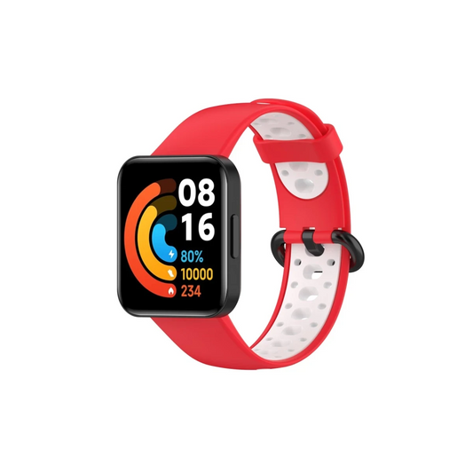 Xiaomi Redmi Watch 2 Spor Delikli Kordon - Kırmızı-Beyaz
