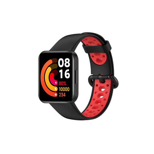 Xiaomi Redmi Watch 2 Spor Delikli Kordon - Siyah-Kırmızı